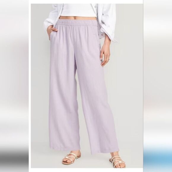NWT Old Navy M Lavender Wide-Leg Linen Pants - Picture 1 of 8